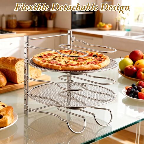 Pizza Rack 5 Tiered Stand 10.43" L x 8.52" W x 13" H with 5 Pcs 12 Inch Pans Flexible Detachable Aluminum Baking Set for Easy Storage and Baking Multiple Pizzas in Kuwait