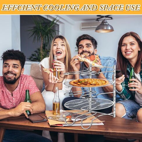 Pizza Rack 5 Tiered Stand 10.43" L x 8.52" W x 13" H with 5 Pcs 12 Inch Pans Flexible Detachable Aluminum Baking Set for Easy Storage and Baking Multiple Pizzas in Kuwait