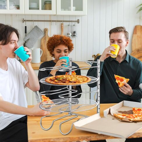 Pizza Rack 5 Tiered Stand 10.43" L x 8.52" W x 13" H with 5 Pcs 12 Inch Pans Flexible Detachable Aluminum Baking Set for Easy Storage and Baking Multiple Pizzas in Kuwait