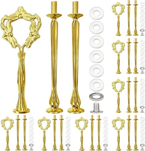 8 مجموعات بمقبض حامل لصينية الكيك مقاس 13.5 بوصة مكون من 3 طبقات، قضيب مركزي معدني متعدد الطبقات للحلوى وقضيب مركزي للأجهزة شديدة التحمل لحفلات الزفاف وأعياد الميلاد وتجهيزات حامل أطباق الكب كيك - زهور ذهبية in Kuwait