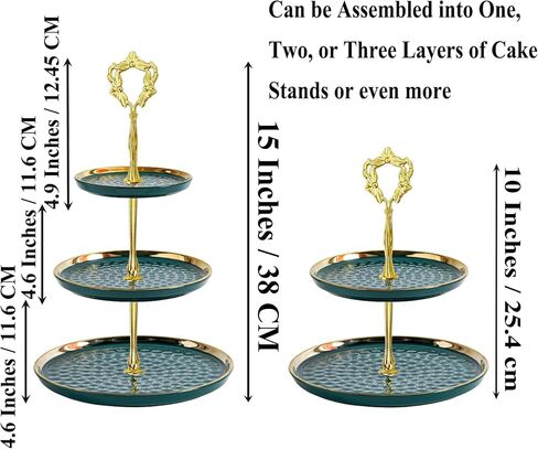 8 مجموعات بمقبض حامل لصينية الكيك مقاس 13.5 بوصة مكون من 3 طبقات، قضيب مركزي معدني متعدد الطبقات للحلوى وقضيب مركزي للأجهزة شديدة التحمل لحفلات الزفاف وأعياد الميلاد وتجهيزات حامل أطباق الكب كيك - زهور ذهبية in Kuwait