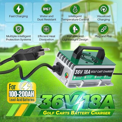 شاحن بطارية عربة الجولف 36 فولت لسيارة EZGO/Yamaha/Club، شاحن عربة الجولف 18AMP 36V IP67 مقاوم للماء شحن سريع ذكي أوتوماتيكي بالكامل، لبطاريات الرصاص الحمضية فقط - غير متوافق مع الليثيوم in Saudi Arabia