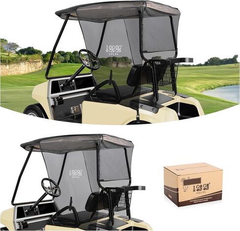 غطاء حماية من الشمس لعربة الجولف 10L0L 2 لسيارة Club Car DS & EZGO TXT - غطاء حماية قابل للطي من الأشعة فوق البنفسجية، تصميم مانع للحرارة، أسود in Kuwait