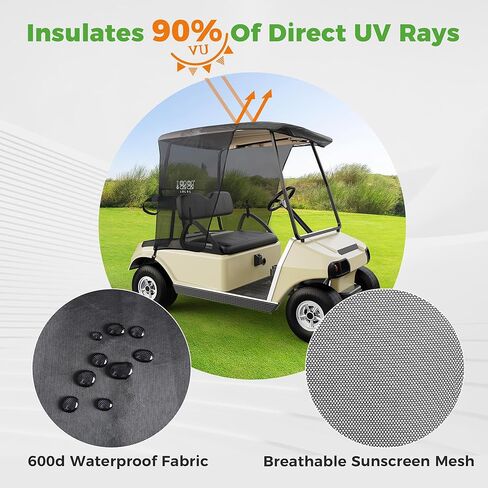 غطاء حماية من الشمس لعربة الجولف 10L0L 2 لسيارة Club Car DS & EZGO TXT - غطاء حماية قابل للطي من الأشعة فوق البنفسجية، تصميم مانع للحرارة، أسود in Kuwait