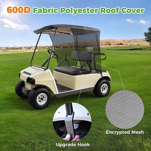 غطاء حماية من الشمس لعربة الجولف 10L0L 2 لسيارة Club Car DS & EZGO TXT - غطاء حماية قابل للطي من الأشعة فوق البنفسجية، تصميم مانع للحرارة، أسود in Kuwait