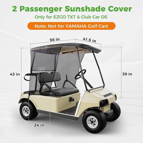 غطاء حماية من الشمس لعربة الجولف 10L0L 2 لسيارة Club Car DS & EZGO TXT - غطاء حماية قابل للطي من الأشعة فوق البنفسجية، تصميم مانع للحرارة، أسود in Kuwait