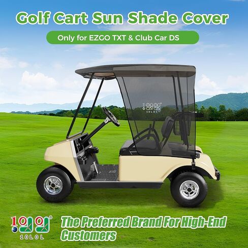 غطاء حماية من الشمس لعربة الجولف 10L0L 2 لسيارة Club Car DS & EZGO TXT - غطاء حماية قابل للطي من الأشعة فوق البنفسجية، تصميم مانع للحرارة، أسود in Kuwait