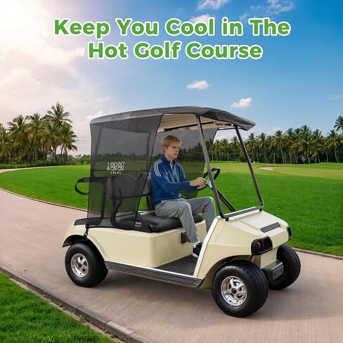 غطاء حماية من الشمس لعربة الجولف 10L0L 2 لسيارة Club Car DS & EZGO TXT - غطاء حماية قابل للطي من الأشعة فوق البنفسجية، تصميم مانع للحرارة، أسود in Kuwait