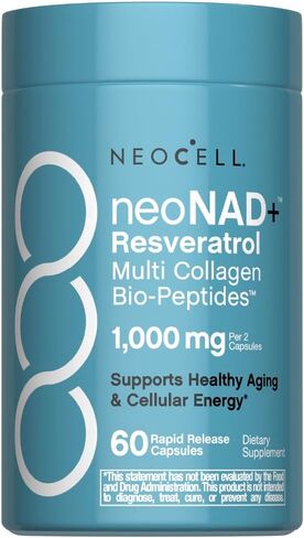 NeoCell NAD+ Resveratrol Supplement | with Multi Collagen Bio-Peptides | 60 Capsules | Supports Healthy Aging & Cellular Energy in Kuwait