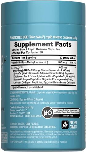 NeoCell NAD+ Resveratrol Supplement | with Multi Collagen Bio-Peptides | 60 Capsules | Supports Healthy Aging & Cellular Energy in Kuwait