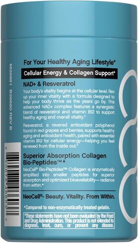 NeoCell NAD+ Resveratrol Supplement | with Multi Collagen Bio-Peptides | 60 Capsules | Supports Healthy Aging & Cellular Energy in Kuwait