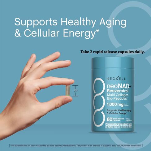 NeoCell NAD+ Resveratrol Supplement | with Multi Collagen Bio-Peptides | 60 Capsules | Supports Healthy Aging & Cellular Energy in Kuwait