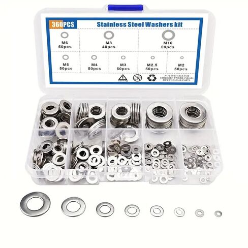 360 Pcs Stainless Steel Flat Washers Set,Perfect for Home Decor, Factory Repair, Kitchens,Shops & More in Saudi Arabia