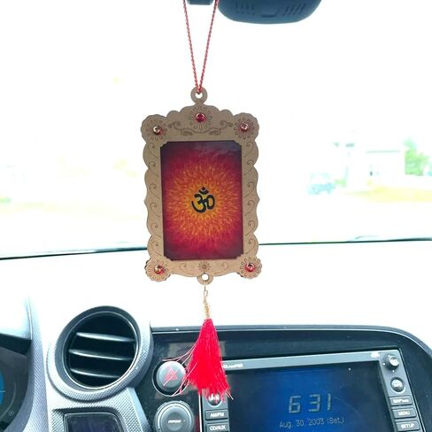 Hindu Car Hanging Ornament Car Hanger Photo Frame Rear View Mirror Car Charm Interior Decoration Accessories Car Dashboard Decor Ganesha Krishna Hanuman Om Balaji Shiv (pack of 1) in Kuwait