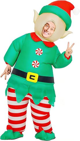 MXoSUM Inflatable Christmas Elf Snowman Costume for Adult Funny Blow up Santa Claus Gingerbread Man Costume in Kuwait
