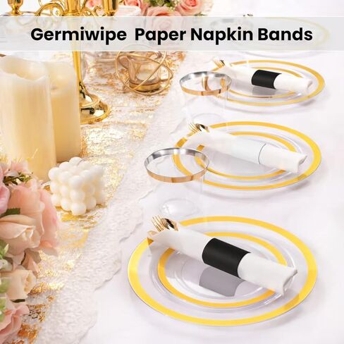 Germiwipe Pack of 10,000 Black Paper Napkin Bands Self Adhesive, 1.5x4.25 Inch Silverware Wraps Band Paper Napkin Rings for Restaurant, Party, Wedding, (4 Boxes x 2,500) in Kuwait