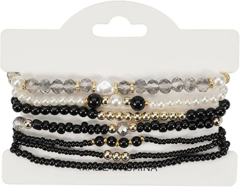 Boho ملونة قابلة للتكديس حبات زجاجية تمتد الأساور متعددة الطبقات للنساء المجوهرات البوهيمية in Kuwait