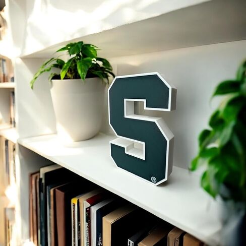 شعار S مزخرف مطبوع ثلاثي الأبعاد لولاية ميشيغان، شكل عرض قائم بذاته، أخضر وأبيض، ديكور لمشجعي الرياضة الجامعية in Kuwait