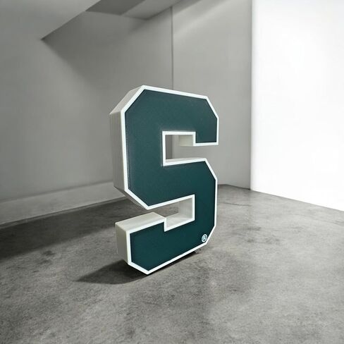 شعار S مزخرف مطبوع ثلاثي الأبعاد لولاية ميشيغان، شكل عرض قائم بذاته، أخضر وأبيض، ديكور لمشجعي الرياضة الجامعية in Kuwait