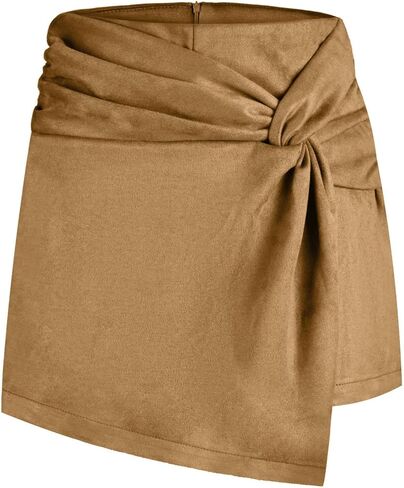 Oplxuo Women's Sexy Faux Suede Mini Skirts Casual High Waisted Skirt with Side Knot Club Evening Wear in Saudi Arabia