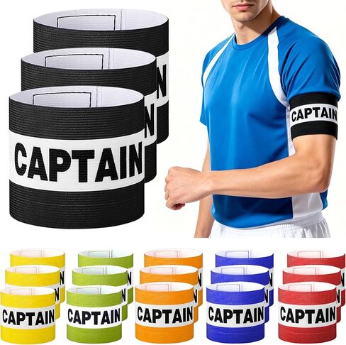 18 حزمة من أحزمة الكابتن لكرة القدم وكرة القدم والرجبي، أشرطة كابتن قابلة للتعديل بخطاف وحلقة، 6 ألوان (3 لكل منها)، مرئية للحكم، قابلة للغسل، تناسب المراهقين الأكبر سنًا والبالغين، 10-13 بوصة في العضلة ذات الرأسين in Kuwait