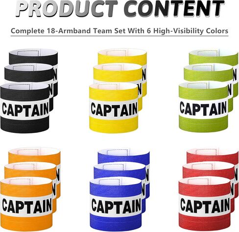 18 حزمة من أحزمة الكابتن لكرة القدم وكرة القدم والرجبي، أشرطة كابتن قابلة للتعديل بخطاف وحلقة، 6 ألوان (3 لكل منها)، مرئية للحكم، قابلة للغسل، تناسب المراهقين الأكبر سنًا والبالغين، 10-13 بوصة في العضلة ذات الرأسين in Kuwait