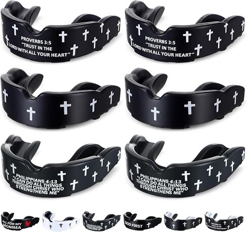 Yaomiao 6 Pcs Cross Mouth Guards, Christian Teeth Armor Sport Game Guard with Case, Mouth Guard for Football Basketball Baseball Wrestling Lacrosse Rugby Boxing Taekwondo(Large,Fang Teeth) in Saudi Arabia