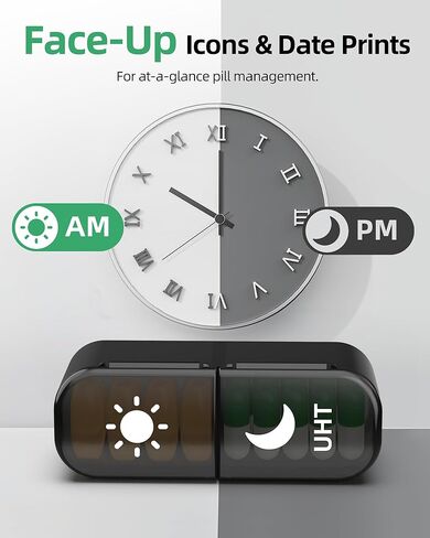 منظم حبوب منع الحمل الأسبوعي الكبير من PULIV مرتين في اليوم مع مطبوعات للوجه لسهولة تتبع حبوب منع الحمل، حقيبة حبوب منع الحمل صباحًا ومساءً مع حماية مزدوجة، صندوق حبوب سفر مدمج 7 أيام للفيتامينات وزيوت السمك والمكملات الغذائية in Kuwait