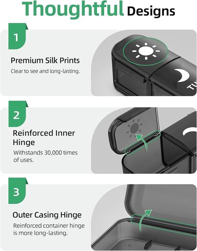 منظم حبوب منع الحمل الأسبوعي الكبير من PULIV مرتين في اليوم مع مطبوعات للوجه لسهولة تتبع حبوب منع الحمل، حقيبة حبوب منع الحمل صباحًا ومساءً مع حماية مزدوجة، صندوق حبوب سفر مدمج 7 أيام للفيتامينات وزيوت السمك والمكملات الغذائية in Kuwait