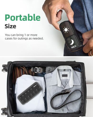 منظم حبوب منع الحمل الأسبوعي الكبير من PULIV مرتين في اليوم مع مطبوعات للوجه لسهولة تتبع حبوب منع الحمل، حقيبة حبوب منع الحمل صباحًا ومساءً مع حماية مزدوجة، صندوق حبوب سفر مدمج 7 أيام للفيتامينات وزيوت السمك والمكملات الغذائية in Kuwait