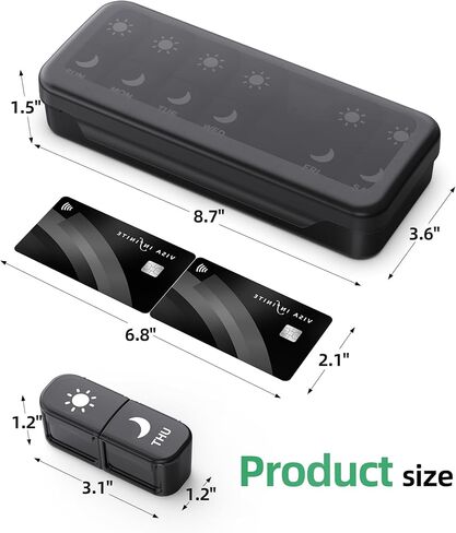 منظم حبوب منع الحمل الأسبوعي الكبير من PULIV مرتين في اليوم مع مطبوعات للوجه لسهولة تتبع حبوب منع الحمل، حقيبة حبوب منع الحمل صباحًا ومساءً مع حماية مزدوجة، صندوق حبوب سفر مدمج 7 أيام للفيتامينات وزيوت السمك والمكملات الغذائية in Kuwait