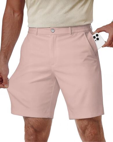 شورت جولف رجالي من Wulcea مقاس 7 بوصات قماش تشينو مطاطي بخصر مطاطي سريع الجفاف ومقاوم للماء فستان كاجوال يعمل مع جيب للهاتف in Kuwait