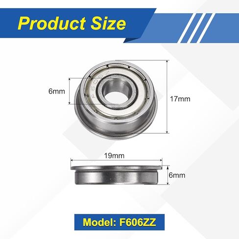 uxcell 10Pcs F606ZZ Flanged Ball Bearings, 6 x 17 x 6mm Double Shielded Chrome Steel Deep Groove Bearing, ABEC5 in Saudi Arabia