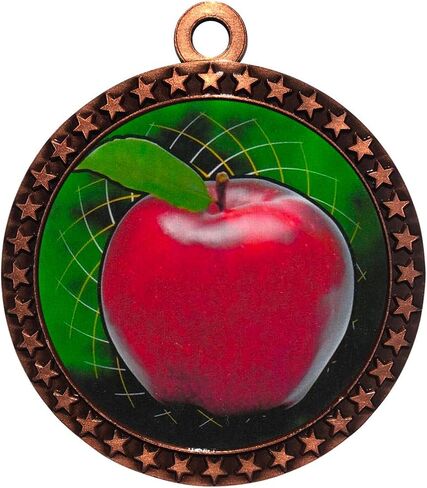 10 Pack of Scholastic Apple Bronze 2.25 Inch Medals Trophy Awards with Red White Blue Neck Ribbons D212B-FCL403-10PK in Saudi Arabia