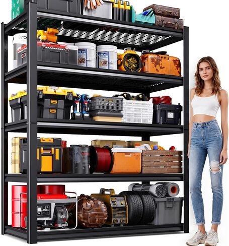 Garage Shelving-3500 lbs 5 Tier Storage Shelves,Adjustable Heavy Duty Metal Shelving Unit and Storage Large Wire Rack,Utility Steel Shelf for Warehouse Industrial Pantry Basement -72"x59"x20",Black in Saudi Arabia