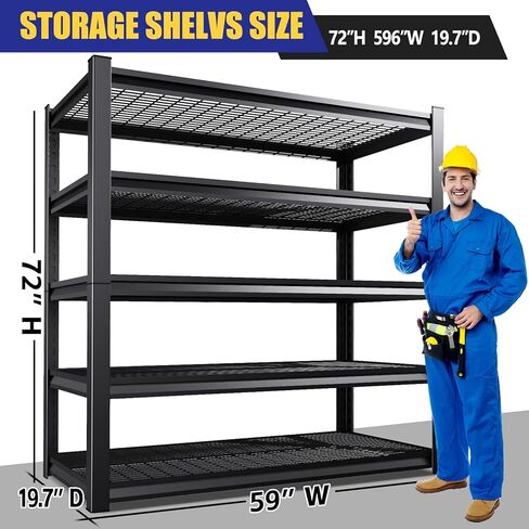 Garage Shelving-3500 lbs 5 Tier Storage Shelves,Adjustable Heavy Duty Metal Shelving Unit and Storage Large Wire Rack,Utility Steel Shelf for Warehouse Industrial Pantry Basement -72"x59"x20",Black in Saudi Arabia