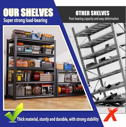 Garage Shelving-3500 lbs 5 Tier Storage Shelves,Adjustable Heavy Duty Metal Shelving Unit and Storage Large Wire Rack,Utility Steel Shelf for Warehouse Industrial Pantry Basement -72"x59"x20",Black in Saudi Arabia