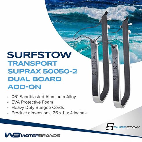 SurfStow Transport SUPRax 50050-2 نظام لوحة واحدة للتركيب على القارب/السكك الحديدية | للدعائم الزاوية | رف لوح التجديف واقفًا | تخزين لوحة SUP | | معدني | 26 × 11 × 4 بوصة in Kuwait