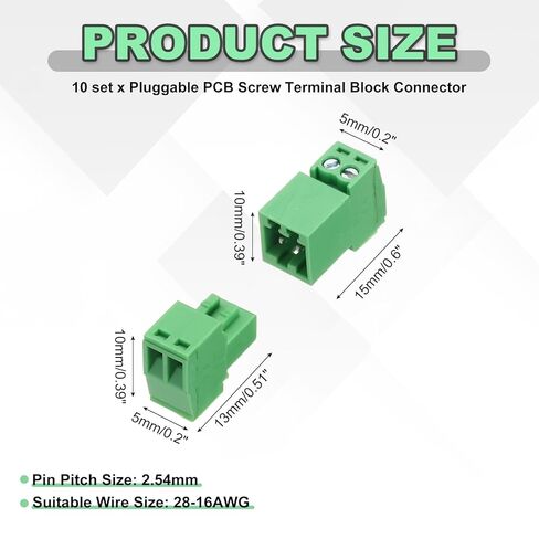 MECCANIXITY 10 Pcs 2 Pin 2.54mm Pitch PCB Mount Screw Terminal Block Connector Plug Socket Panel Mount Pluggable Type Connector 125V 4A for 28-16AWG Cable for Electronic Device Chip in Saudi Arabia