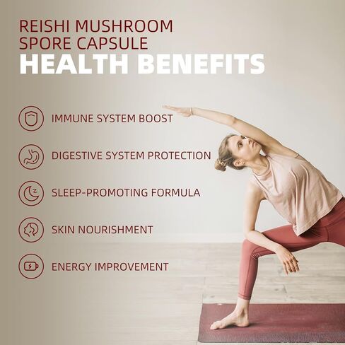 Organic Reishi Mushroom Capsules with 100% Ganoderma Lucidum Reishi Spore Powder for Boost Immune System, Vegan, All Natural, Non-GMO & Gluten Free, 90 Veggie Capsules in Saudi Arabia
