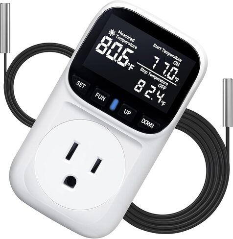 ترموستات رقمي 1800 واط لخزان الزواحف، -40 درجة فهرنهايت ~ 210 درجة فهرنهايت، قم بتوصيل منظم الحرارة للسخان/الدفيئة مع كابل 5 متر/2 متر، منفذ للتحكم في درجة الحرارة 15 أمبير مع شاشة عرض VA، درجة الحرارة ±0.1 درجة فهرنهايت، أبيض in Kuwait