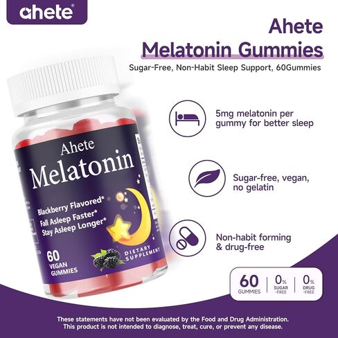 Melatonin 5mg Gummies for Adults, Raspberry Flavor Sleep Aid, Sugar-Free, 60 Gummies, 60 Days Supply in Saudi Arabia