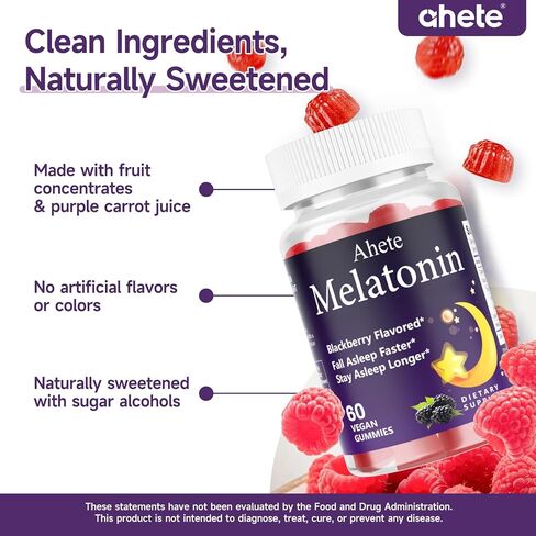 Melatonin 5mg Gummies for Adults, Raspberry Flavor Sleep Aid, Sugar-Free, 60 Gummies, 60 Days Supply in Saudi Arabia