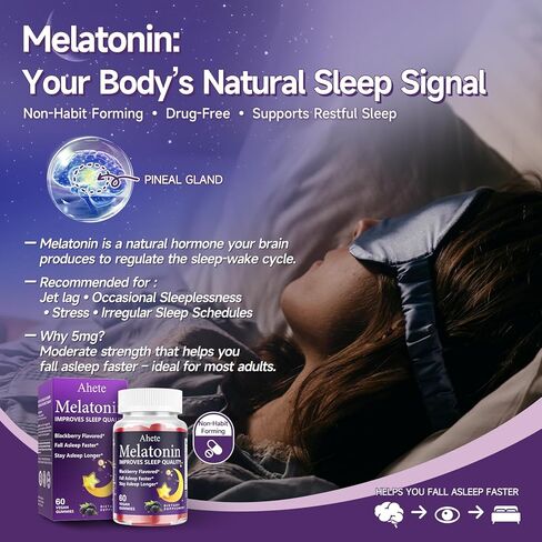 Melatonin 5mg Gummies for Adults, Raspberry Flavor Sleep Aid, Sugar-Free, 60 Gummies, 60 Days Supply in Saudi Arabia