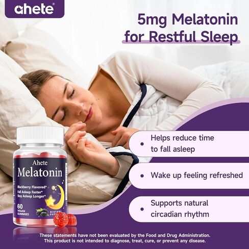 Melatonin 5mg Gummies for Adults, Raspberry Flavor Sleep Aid, Sugar-Free, 60 Gummies, 60 Days Supply in Saudi Arabia