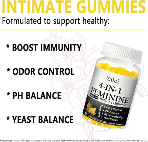 4-in-1 Nuora Premium Feminine Balance Gummies & PH Balance Gummies for Women - Immune Support & Healthy Odor & Flora - Vegan,Non-GMO - Hawaiian Pineapple,60 Count in Kuwait