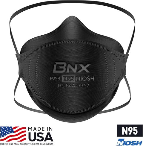 BNX N95 Mask NIOSH Certified MADE IN USA Particulate Respirator Protective Face Mask, Tri-Fold Cup/Fish Style, (20-Pack, Approval Number TC-84A-9362 / Model F95B) Black in Kuwait