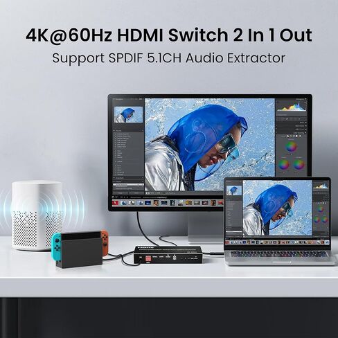 وصلات avedio محول مصفوفة HDMI 4x2 مع مخرج صوت SPDIF/3.5 مم، 4K@30 هرتز 4 في 2 مخرج HDMI 1.4b HDCP 2.2 محدد محول مع جهاز تحكم عن بعد بالأشعة تحت الحمراء، EDID قابل للضبط، يدعم DTS/Dobly-TrueHD/DSD in Saudi Arabia