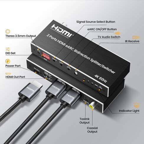 وصلات avedio محول مصفوفة HDMI 4x2 مع مخرج صوت SPDIF/3.5 مم، 4K@30 هرتز 4 في 2 مخرج HDMI 1.4b HDCP 2.2 محدد محول مع جهاز تحكم عن بعد بالأشعة تحت الحمراء، EDID قابل للضبط، يدعم DTS/Dobly-TrueHD/DSD in Saudi Arabia