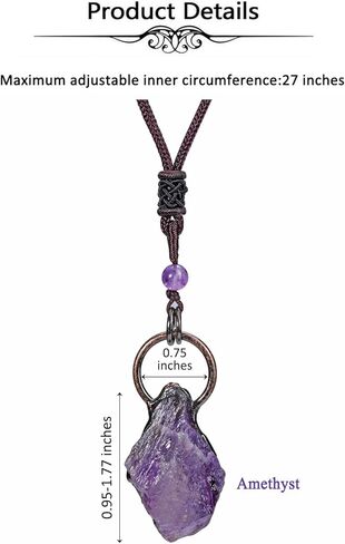 Top Plaza Raw Amethyst Healing Crystal Stone Necklaces for Women Men Retro Irregular Amethyst Pendant Necklaces Natural Amethyst Gemstone Necklace Jewelry Gifts in Saudi Arabia